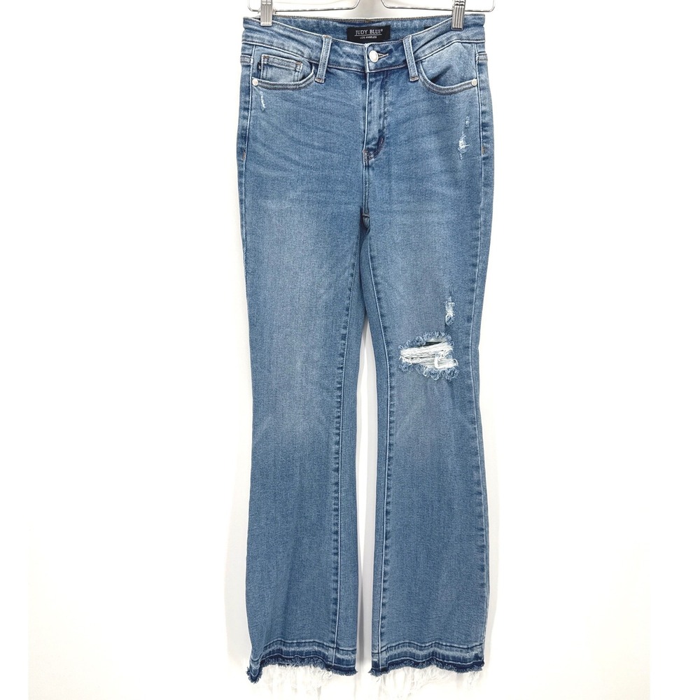 Judy Blue Women Jeans Size 25 x 31 Blue Distressed Raw Hem Bootcut